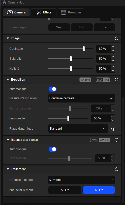 Paramètres vidéo Facecam Neo 2