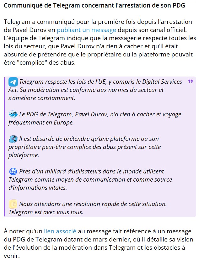 telegram pavel durov arrete cummunique