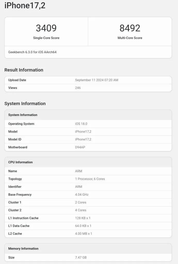 benchmark apple a18 pro