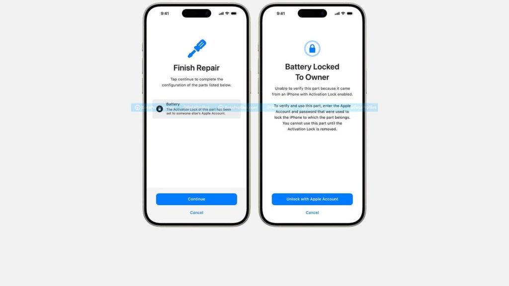 ios 18 verrouillage activation remplacement piece iphone