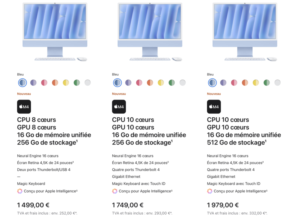 gamme puce m4 imac plus lente