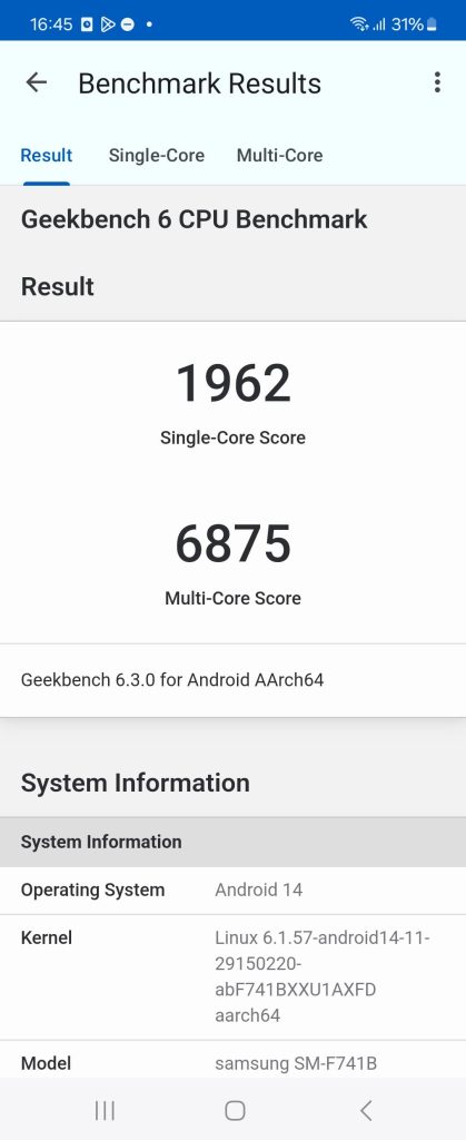 geekbench galaxy z flip 6