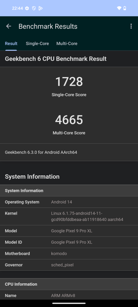 geekbench google pixel 9 pro xl