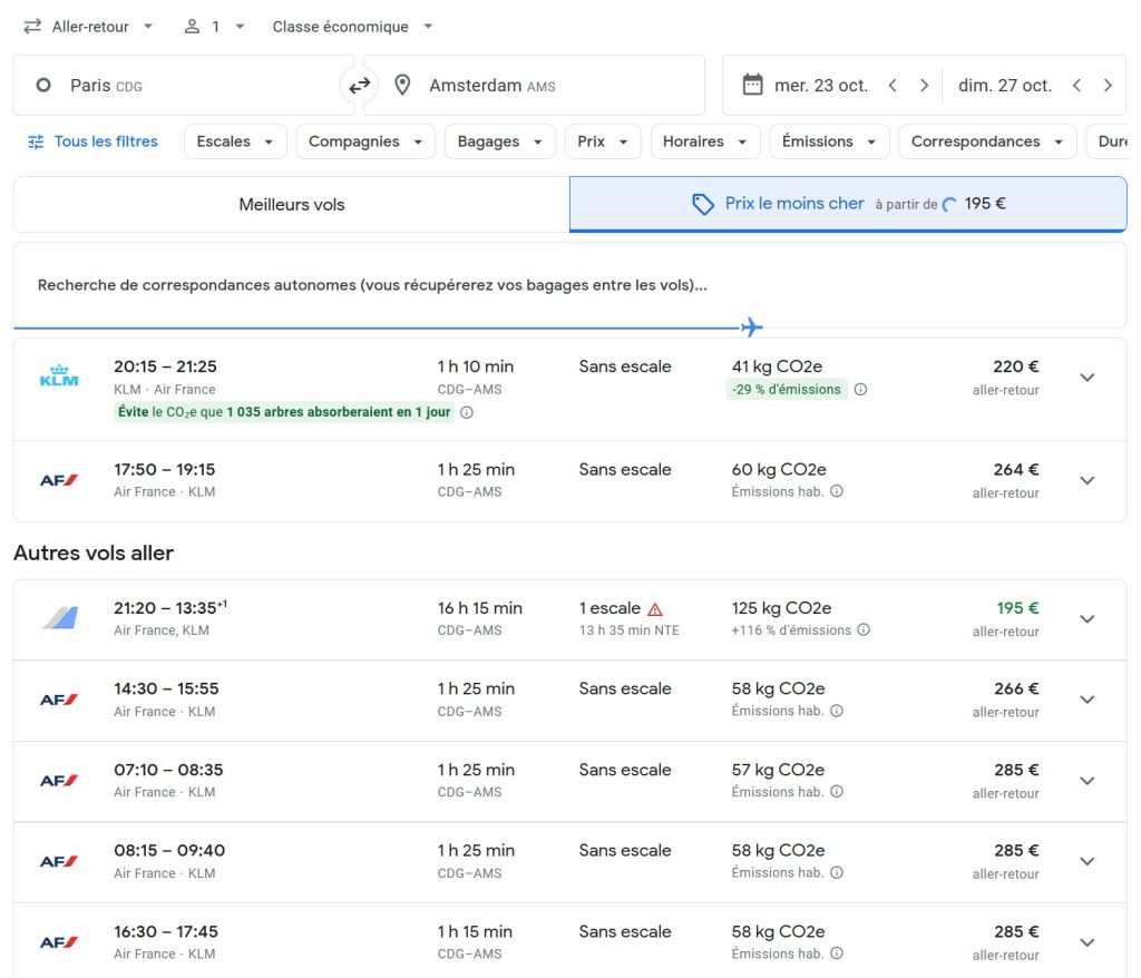 google flights tarif moins cher