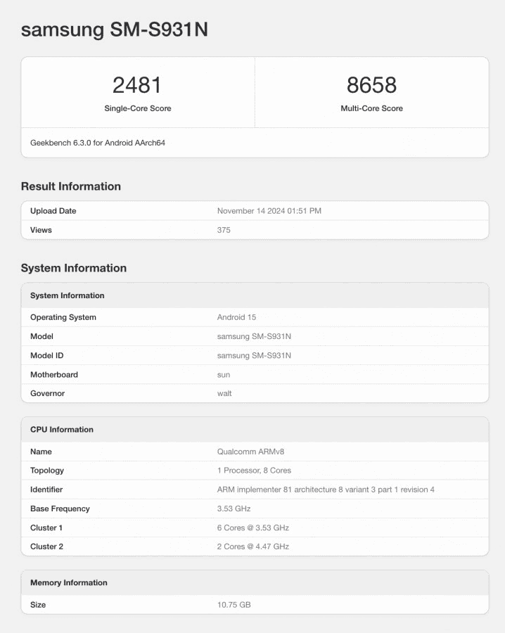 samsung galaxy s25 benchmark geekbench