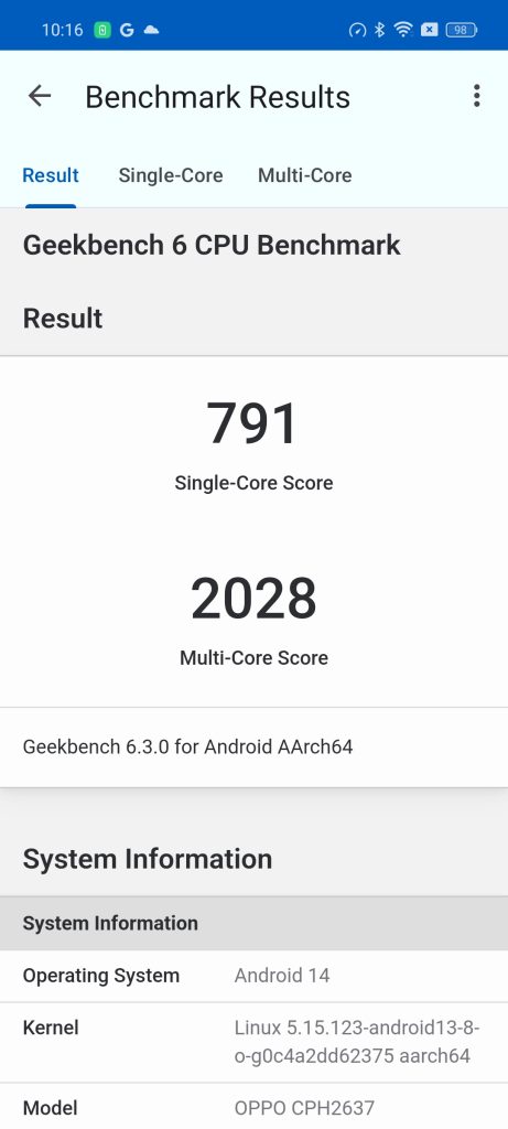 test oppo reno 12f geekbench