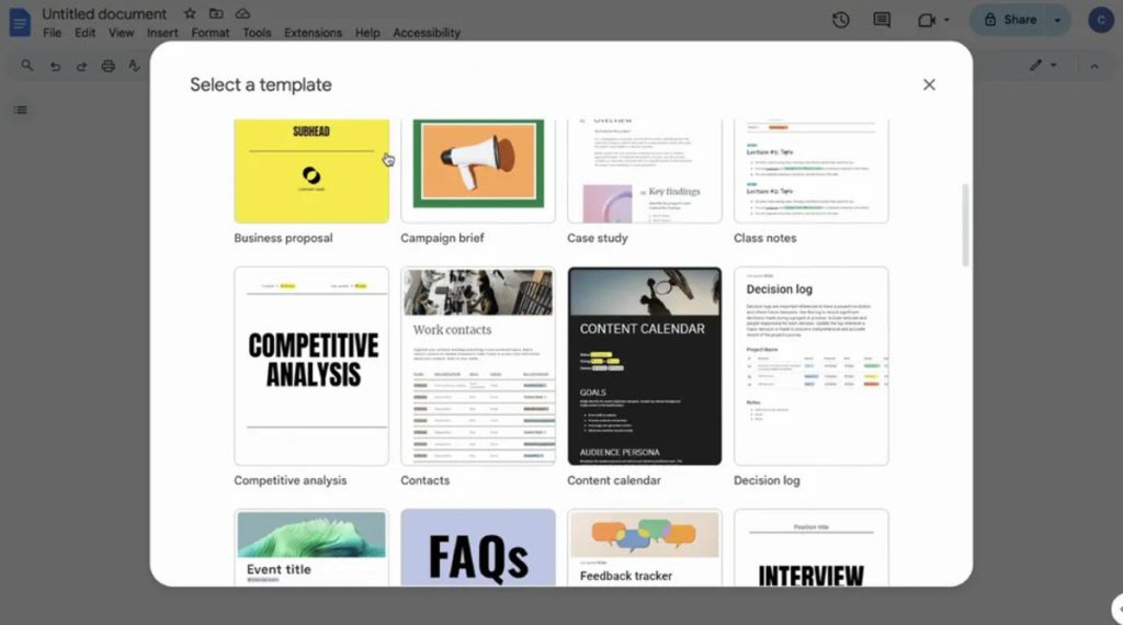 nouveaux templates google docs