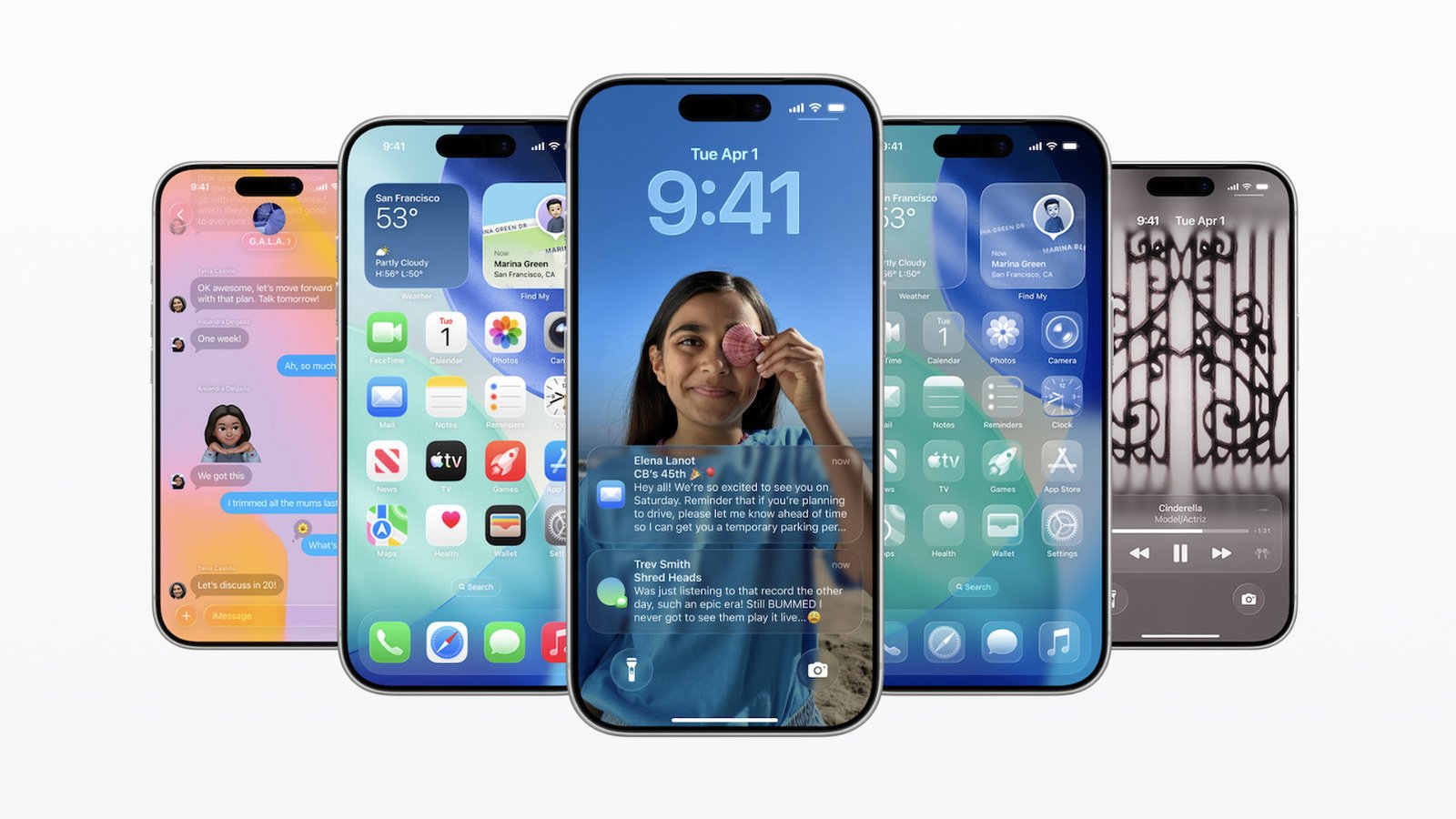 iPhone iOS 26 avec écrans de notifications et messages affichés