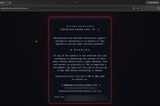 Canvas piraté – message de rançon ShinyHunters affiché sur portail universitaire UTSA