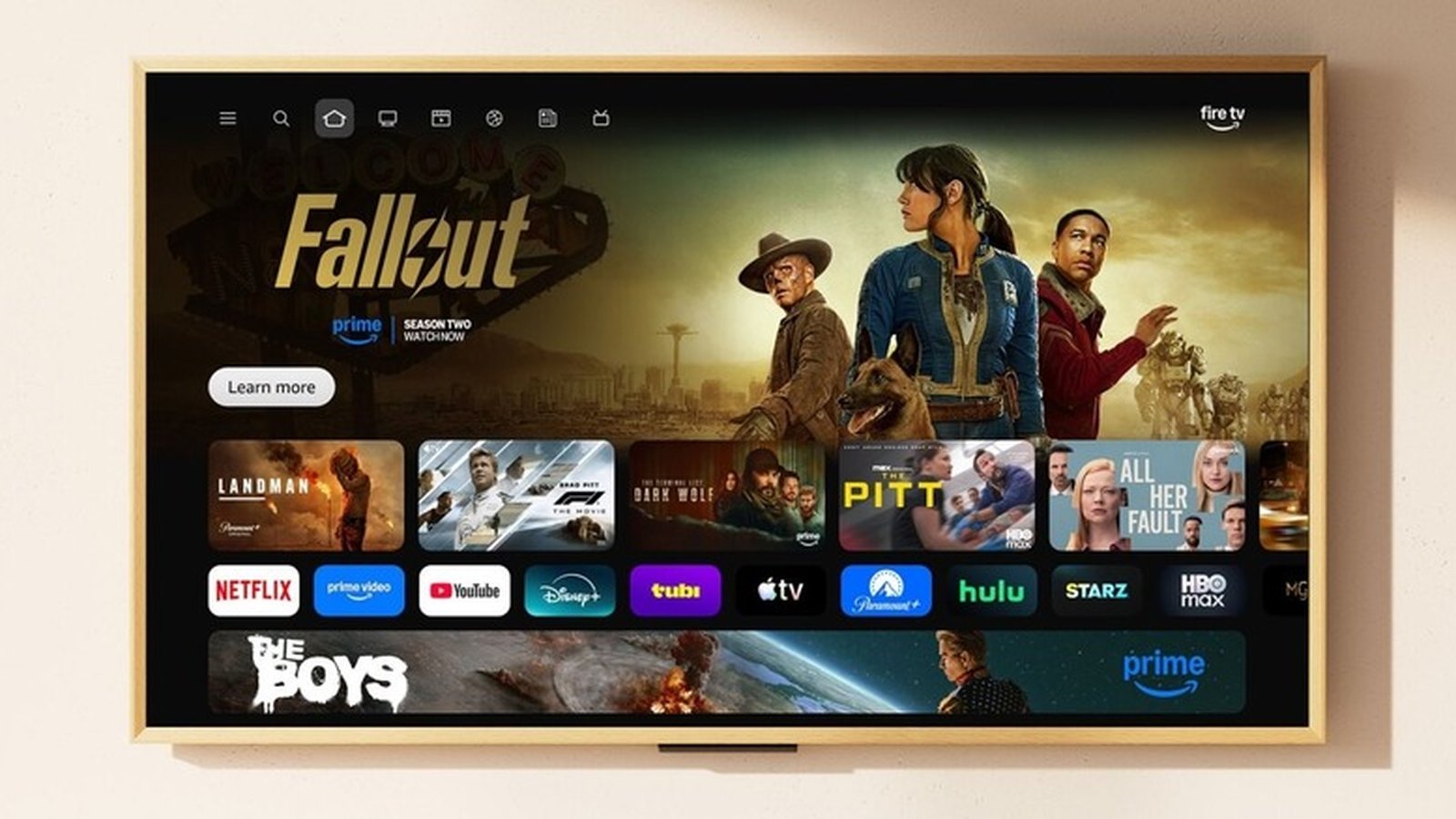 Téléviseur Amazon Fire TV interface d'accueil avec Fallout en avant