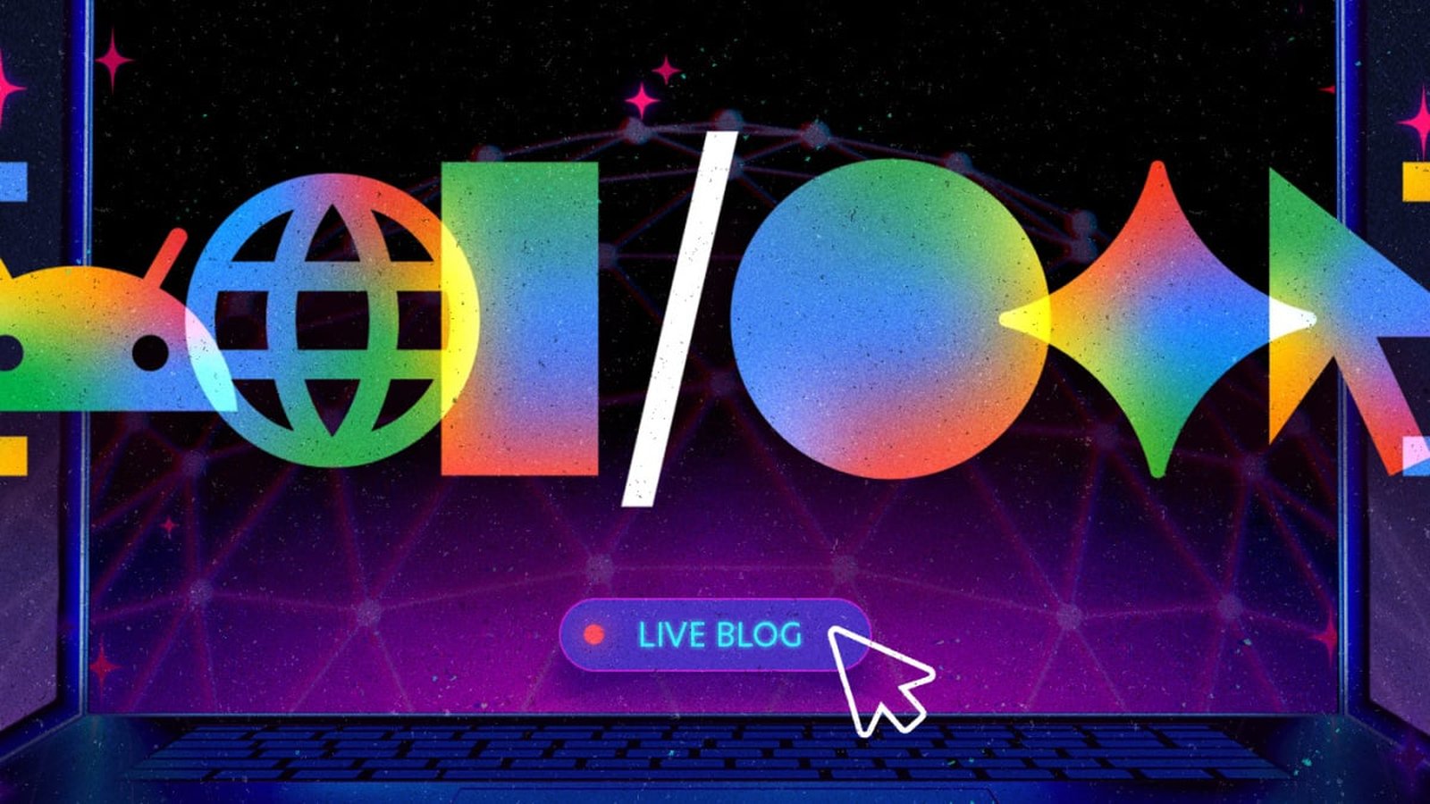 Google I/O 2026 logo conférence développeurs avec bouton Live Blog