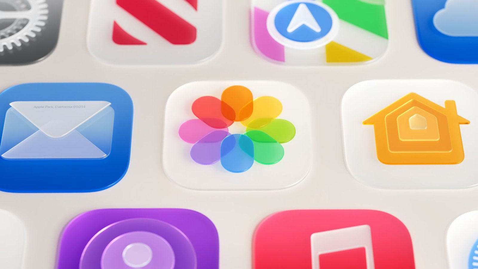 Icônes iOS Apple avec effet Liquid Glass en rendu 3D