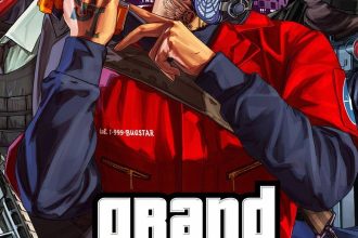 GTA Online affiche officielle Rockstar avec personnages masqués armés