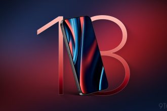iPhone 18 Pro concept rendu 3D avec écran coloré sur fond sombre