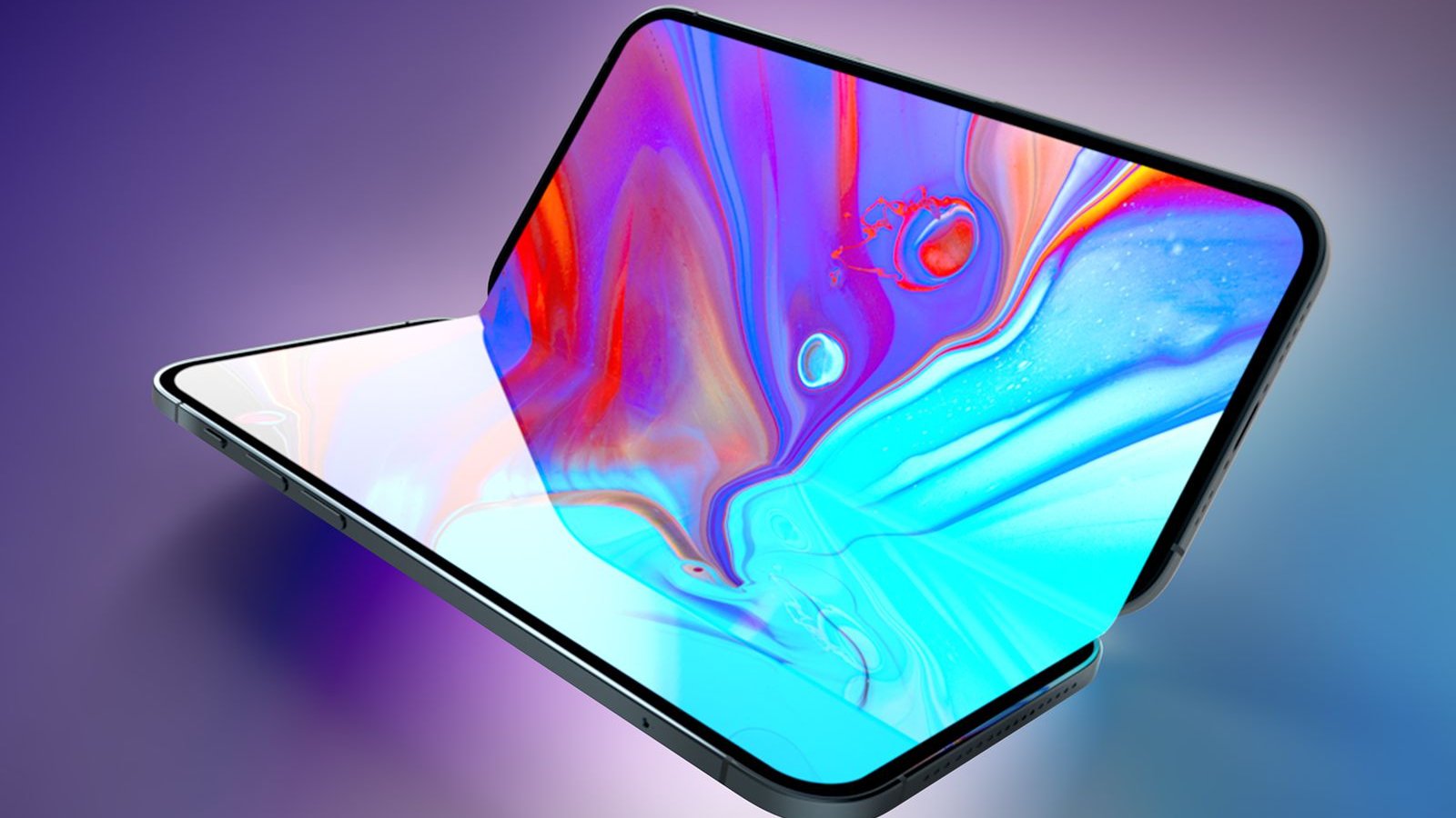iPhone Ultra pliable concept 3D écran ouvert fond dégradé violet
