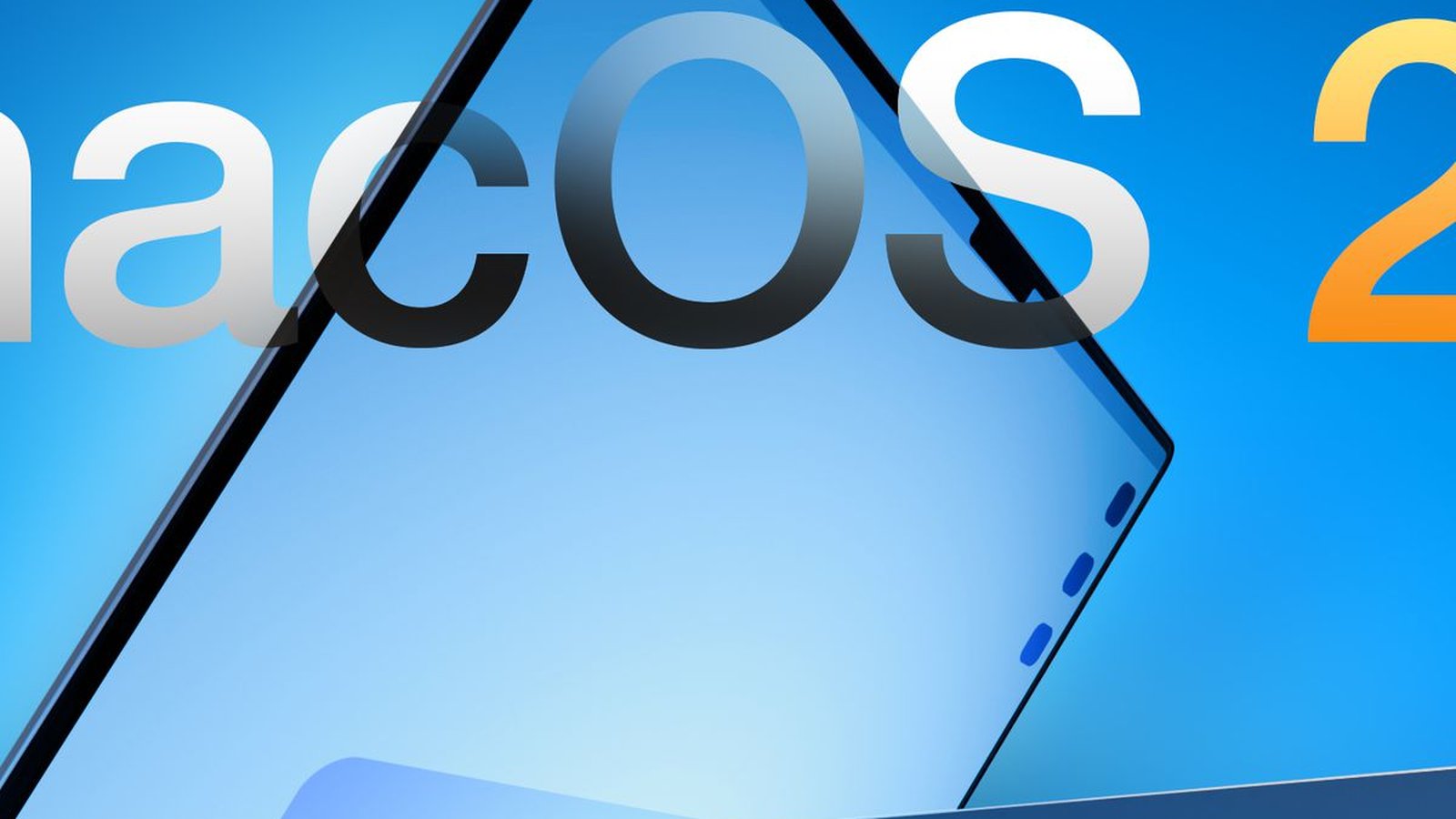 macOS 27 — MacBook Apple en gros plan sur fond bleu vif