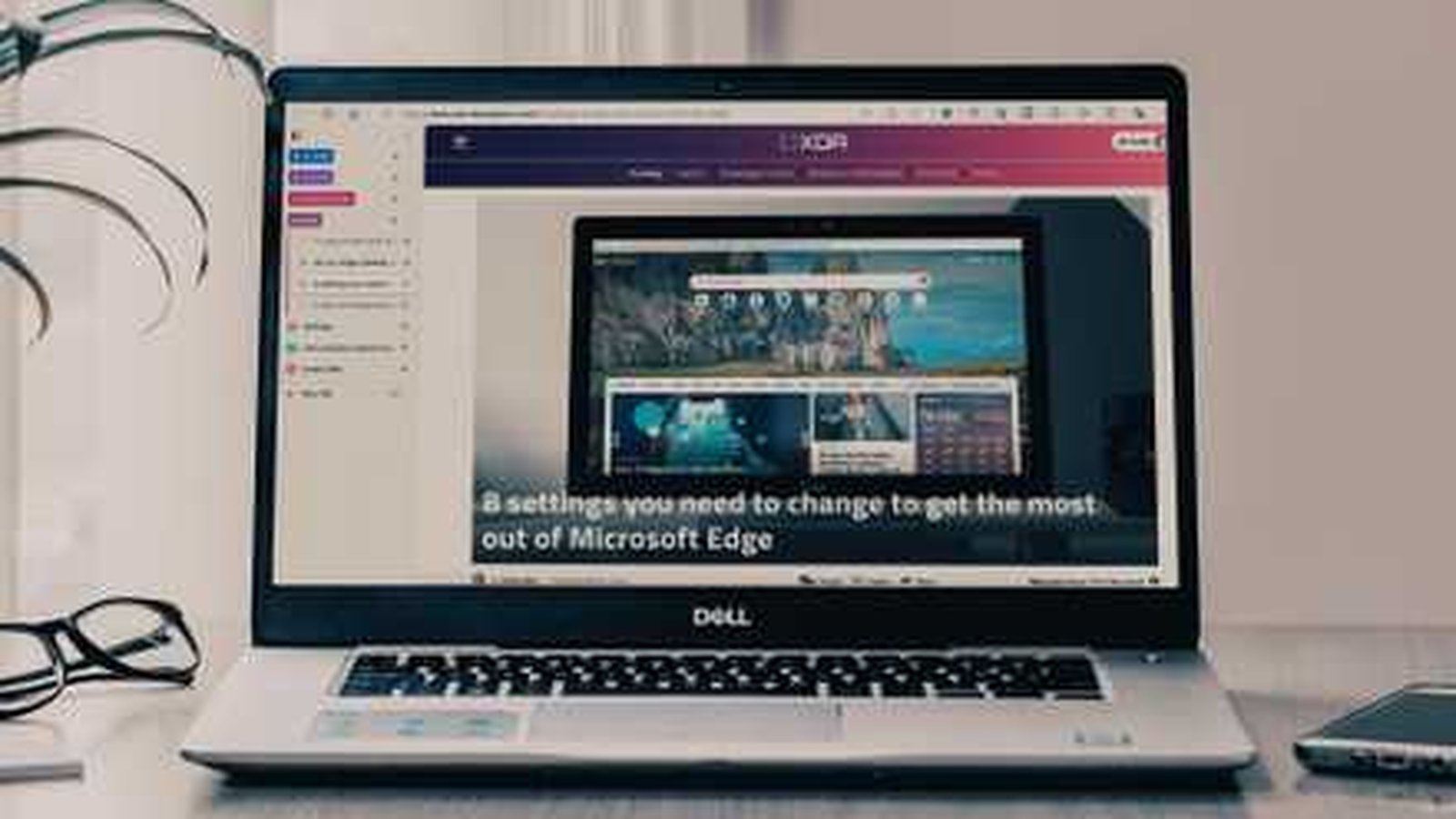 Navigateur Microsoft Edge ouvert sur laptop Dell, paramètres du navigateur