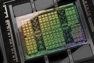 GPU Nvidia accélérateur graphique vue macro puce sur circuit imprimé