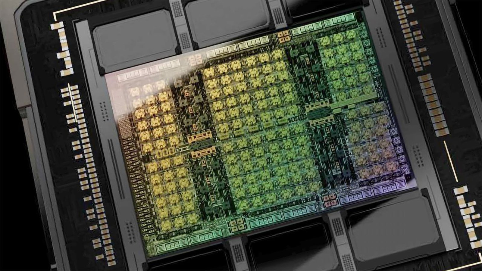 GPU Nvidia accélérateur graphique vue macro puce sur circuit imprimé