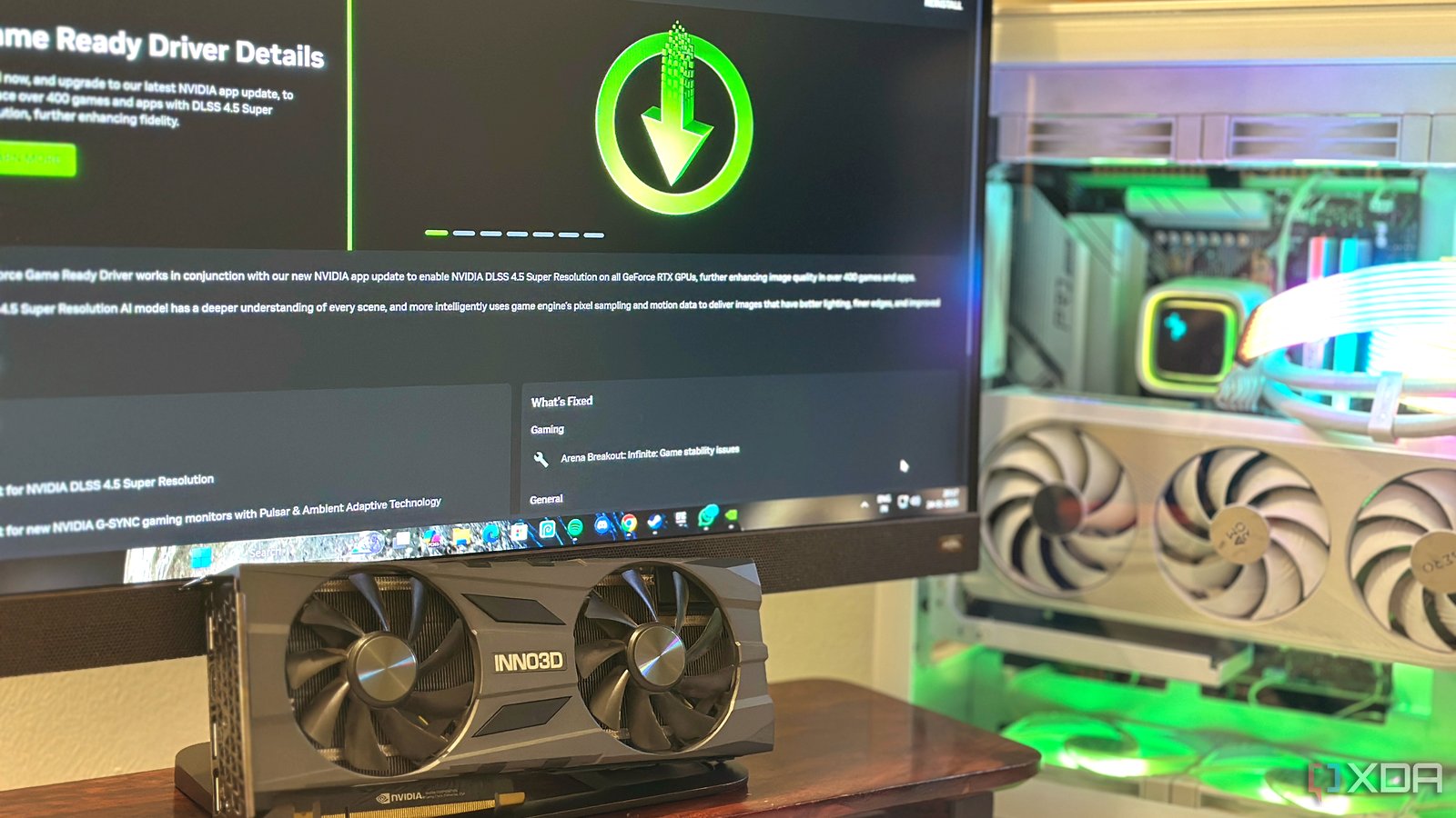Driver Nvidia Game Ready affiché sur écran avec carte graphique Inno3D
