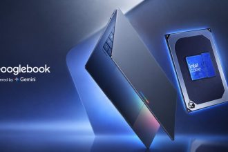 Googlebook Intel Google laptop avec puce Intel Core et logo Gemini