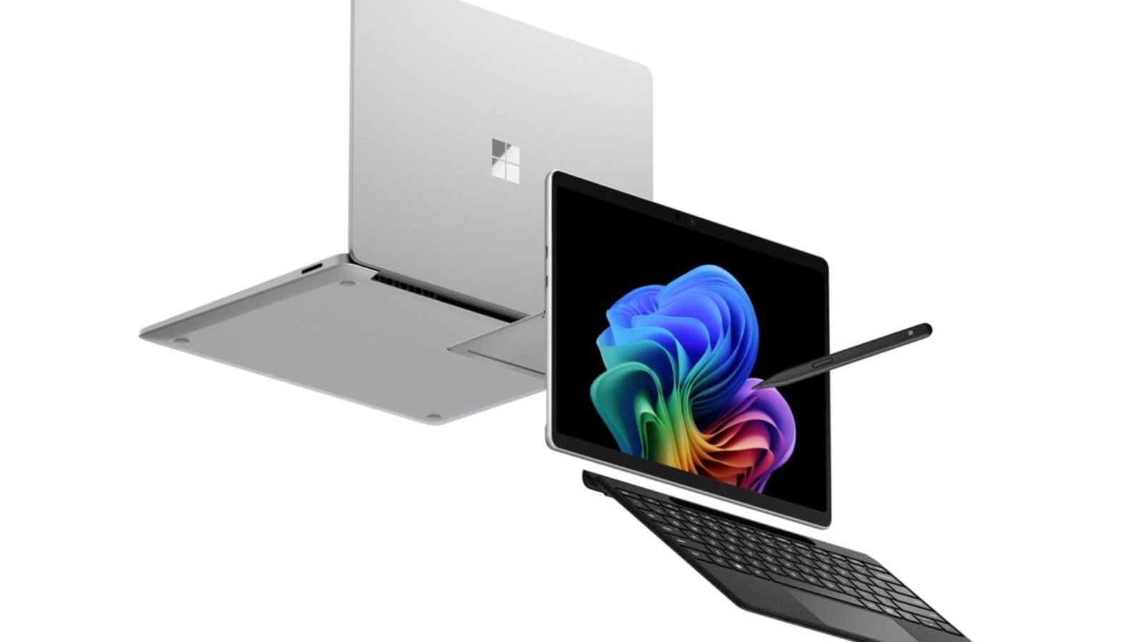 Surface Laptop et Surface Pro Microsoft avec clavier et stylet, vue multiple