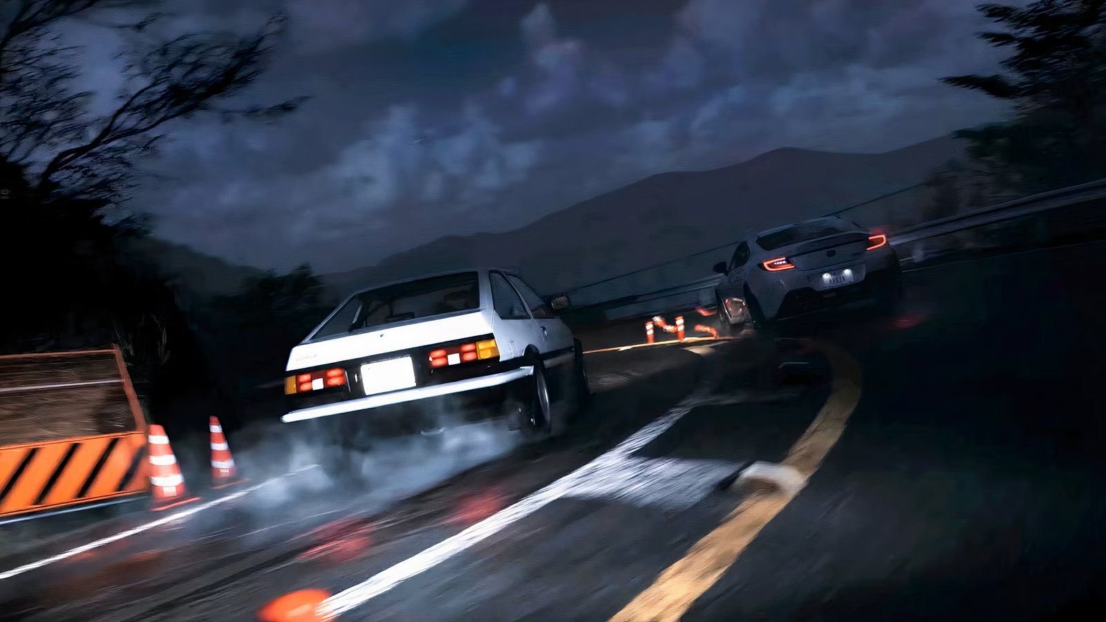 Forza Horizon Toyota AE86 en drift nocturne sur route de montagne style Initial D