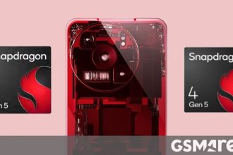 Snapdragon 6 Gen 5 et 4 Gen 5 avec smartphone rouge transparent vue intérieure