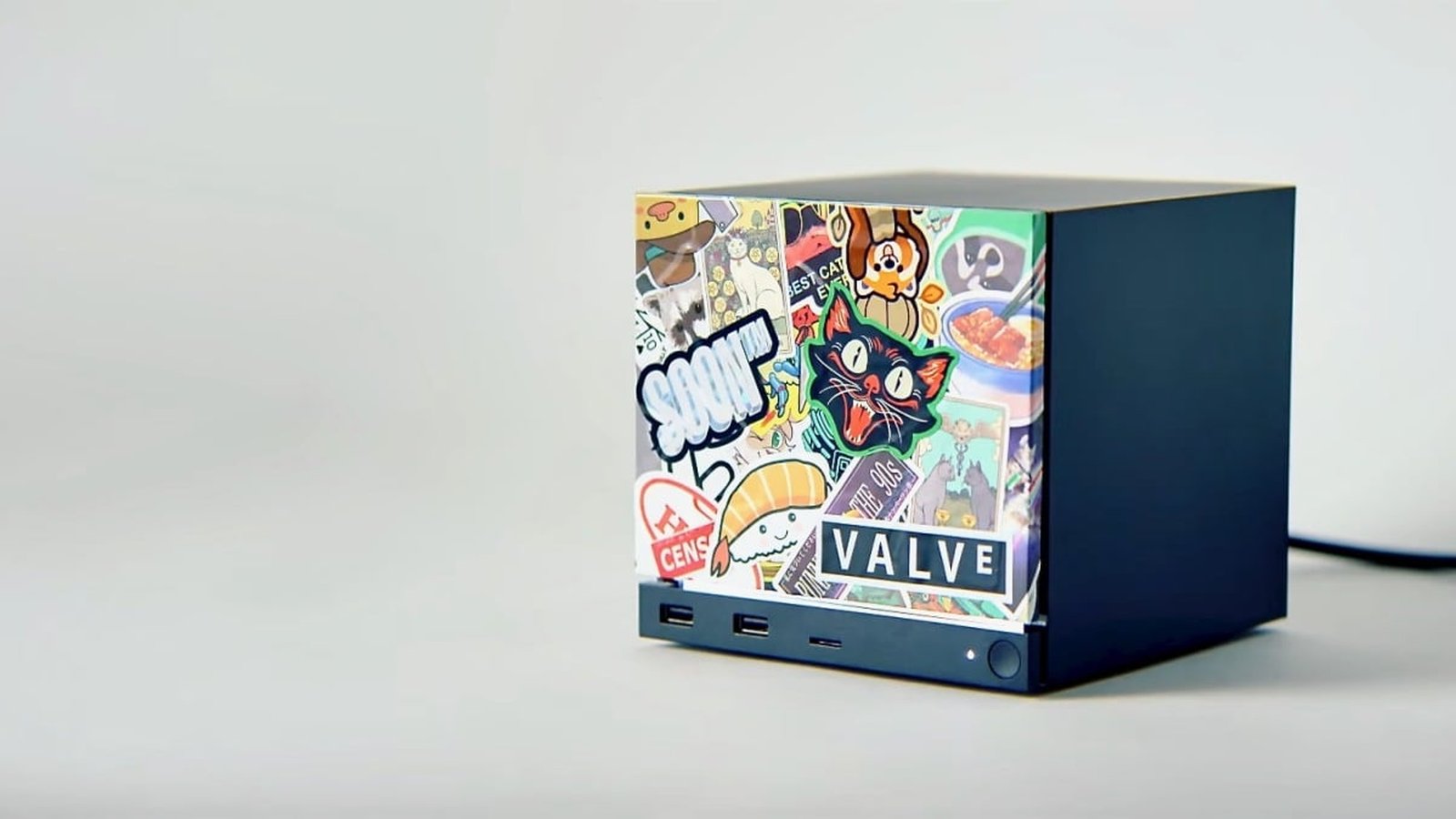 Steam Machine Valve boîtier cube avec stickers colorés et ports USB